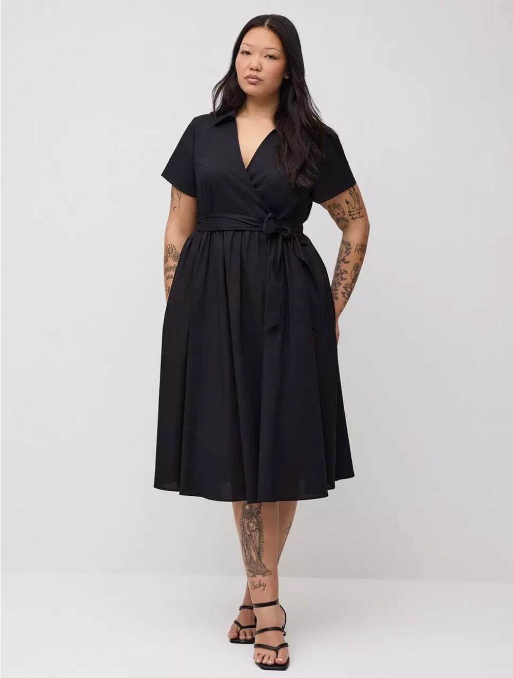 Torrid Faux Wrap Midi Dress Womens 3X Minimalist Office Siren Corp Gothic Chic